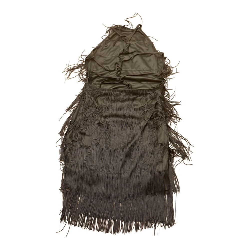 SHEIN VCAY Tied Backless Split Thigh Fringe Hem Halter Dress - Picture 6 of 8